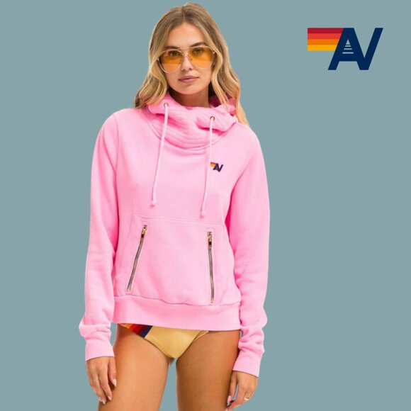 Aviator Nation Tops - Aviator Nation Ninja Pullover Hoodie - Neon Pink W/Faded Wash - Medium - Unisex